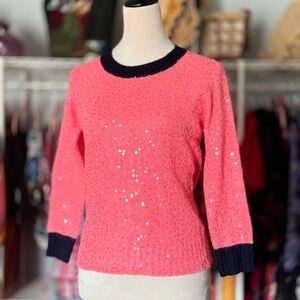 Jcrew Women's Pink Sequin Crewneck Sweater with Contrast Trim sz Small